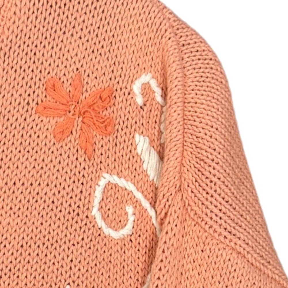 Vintage Pink Floral Embroidered Cardigan Cottagecore Knit Sweater Medium - Picture 2 of 6
